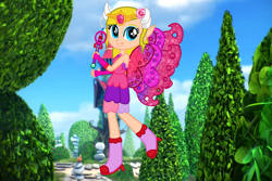 Size: 3000x2000 | Tagged: safe, artist:toybonnie54320, artist:user15432, imported from derpibooru, fairy, human, hylian, equestria girls, barely eqg related, base used, boots, clothes, colored wings, crossover, crown, dress, equestria girls style, equestria girls-ified, fairy princess, fairy wings, fairyized, fingerless gloves, flower, flower in hair, gloves, gradient wings, high heel boots, high heels, jewelry, magic wand, mythix, pink wings, princess zelda, regalia, rose, shoes, smiling, solo, sparkly wings, strapless, the legend of zelda, toon zelda, tree, wings, winx, winx club, winxified