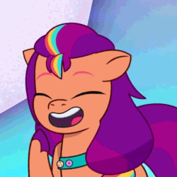 Size: 532x532 | Tagged: safe, imported from derpibooru, screencap, sunny starscout, earth pony, pony, spoiler:g5, spoiler:my little pony: tell your tale, animated, credits, cropped, cute, ending, female, g5, gif, laughing, mane stripe sunny, mare, my little pony: tell your tale, solo, sunnybetes