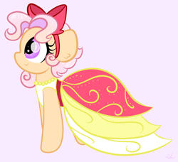 Size: 1012x924 | Tagged: safe, artist:sugarcloud12, imported from derpibooru, oc, oc only, earth pony, pony, clothes, dress, female, mare, pink background, simple background, solo