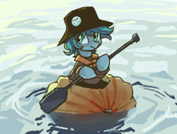 Size: 512x389 | Tagged: safe, artist:plunger, imported from derpibooru, oc, oc only, earth pony, pony, clothes, drawthread, female, hat, lifejacket, mare, paddle, ponified, ponified photo, pumpkin, reference in the description, requested art, sailing, solo