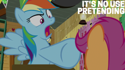 Size: 1920x1080 | Tagged: safe, edit, edited screencap, editor:quoterific, imported from derpibooru, screencap, rainbow dash, scootaloo, the washouts (episode), clubhouse, crusaders clubhouse