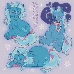 Size: 2048x2048 | Tagged: safe, artist:kibysun, imported from derpibooru, trixie, pony, unicorn, beard, blushing, bow, chest fluff, ear piercing, earring, eyes closed, facial hair, jewelry, piercing, sleeping, solo, tail, tail bow