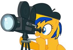 Size: 1280x868 | Tagged: safe, artist:mlpfan3991, imported from derpibooru, oc, oc:flare spark, pegasus, pony, beret, camera, director, female, hat, simple background, solo, transparent background, tripod