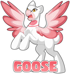 Size: 1280x1354 | Tagged: safe, artist:missbramblemele, imported from derpibooru, oc, oc:goosehorse, bird, goose, hippogriff, hybrid, goose pony, simple background, solo, white background