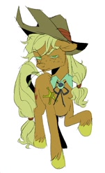 Size: 680x1125 | Tagged: safe, artist:chunkysoup22, imported from derpibooru, applejack, earth pony, pony, lidded eyes, looking at you, sheriff, sheriff's badge, simple background, solo, straw in mouth, unamused, white background
