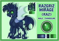 Size: 1280x879 | Tagged: safe, artist:missbramblemele, imported from derpibooru, oc, oc:razgriz mirage, changeling, male, reference sheet, solo