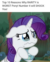 Size: 720x892 | Tagged: safe, edit, edited screencap, imported from derpibooru, screencap, rarity, pony, unicorn, season 8, the mean 6, spoiler:s08, abuse, april fools, april fools 2019, background pony strikes again, blatant lies, clickbait, cropped, crying, floppy ears, go to sleep zesty, op is a duck, op is trying to start shit, op isn't wrong, raribuse, reddit, sad, solo, wavy mouth, worst pony