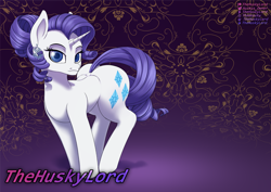 Size: 2543x1797 | Tagged: safe, alternate version, artist:thehuskylord, imported from derpibooru, rarity, pony, unicorn, female, horn, jewelry, large butt, looking at you, mare, multiple variants, smiling, solo