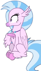 Size: 325x556 | Tagged: safe, edit, edited screencap, imported from derpibooru, screencap, silverstream, classical hippogriff, hippogriff, pony, school raze, background removed, female, looking left, mare, pink skin, png, profile, simple background, sitting, solo, transparent background