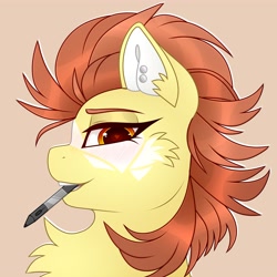 Size: 4000x4000 | Tagged: safe, artist:chromatic-sheen, imported from derpibooru, oc, oc only, oc:burst sketch, pegasus, pony, bust, cheek fluff, chest fluff, ear fluff, female, looking at you, mare, pegasus oc, pen, pencil, simple background, solo