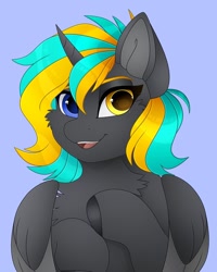 Size: 960x1200 | Tagged: safe, artist:chromatic-sheen, imported from derpibooru, oc, oc only, alicorn, pony, alicorn oc, bust, commission, female, heterochromia, horn, mare, solo, wings