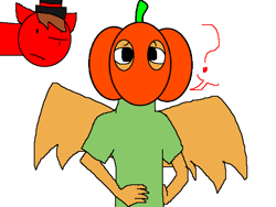 Size: 960x720 | Tagged: safe, artist:wonderwolf51, imported from derpibooru, oc, oc only, oc:myoozik the dragon, oc:professor venturer, dragon, halloween, holiday, pumpkin, simple background, wat, white background