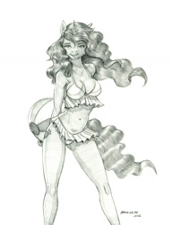 Size: 1000x1304 | Tagged: safe, artist:baron engel, imported from derpibooru, izzy moonbow, anthro, unicorn, beach ball, belly button, bikini, breasts, busty izzy moonbow, clothes, female, g5, looking at you, mare, monochrome, pencil drawing, simple background, solo, stupid sexy izzy moonbow, swimsuit, traditional art, white background