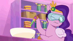 Size: 800x450 | Tagged: safe, imported from derpibooru, screencap, pipp petals, pegasus, spoiler:g5, spoiler:my little pony: tell your tale, spoiler:tyts01e28, angry, animated, annoyed, bathroom, bowl, floating, g5, gif, goggles, messy, my little pony: tell your tale, pipp petals is not amused, pippsqueaks forever, potion, safety goggles, solo, suprised, unamused, youtube link