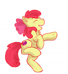 Size: 1280x1393 | Tagged: safe, artist:siamese712-sketch-a-day, imported from derpibooru, apple bloom, earth pony, pony, adorabloom, cute, eyes closed, female, filly, foal, open mouth, simple background, solo, standing, standing on one leg, white background