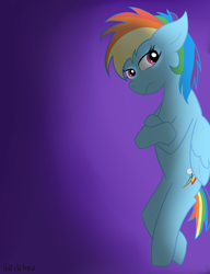 Size: 2000x2600 | Tagged: safe, artist:reinbou, imported from derpibooru, rainbow dash, pegasus, pony, semi-anthro, alternate hairstyle, light, simple background, solo, violet background