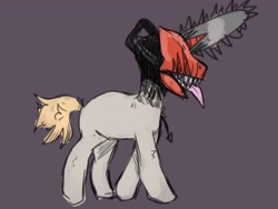 Size: 4000x3000 | Tagged: safe, alternate version, artist:sleepymist, imported from derpibooru, pony, unicorn, anime, chainsaw, chainsaw man, colored sketch, denji, ponified, rough sketch, simple background, solo, tongue out