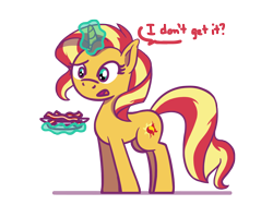 Size: 1800x1350 | Tagged: safe, artist:flutterluv, imported from derpibooru, sunset shimmer, pony, unicorn, equestria girls, bacon, bacon hair, confused, food, glowing, glowing horn, horn, levitation, magic, magic aura, meat, simple background, solo, telekinesis, transparent background