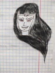 Size: 3000x4000 | Tagged: safe, imported from derpibooru, king sombra, human, umbrum, unicorn, graph paper, humanized, shadow, smiling, smirk, solo, traditional art