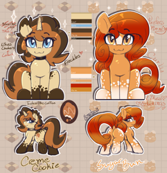 Size: 1927x2000 | Tagged: safe, artist:llametsul, imported from derpibooru, oc, oc only, oc:creme cookie, oc:sugar bun, earth pony, pony, unicorn, blaze (coat marking), blushing, butt, choker, dock, duo, duo female, female, frog (hoof), horn, looking at you, mare, plot, raised tail, reference, reference sheet, sitting, socks (coat marking), tail, underhoof