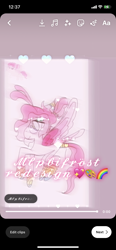 Size: 828x1792 | Tagged: safe, artist:enperry88, imported from derpibooru, bifröst, flutter pony, hybrid, pegasus, pony, antennae, coat markings, cute, eyelashes, facial markings, female, friendship student, hair bun, hybrid wings, looking at you, ponytail, rainbow, raised hoof, smiling, smiling at you, socks (coat markings), spread wings, wings