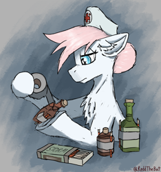 Size: 1704x1820 | Tagged: safe, artist:reddthebat, imported from derpibooru, nurse redheart, earth pony, pony, chest fluff, duct tape, ear fluff, female, hat, hoof hold, mare, matches, molotov cocktail, nurse hat, solo, tape