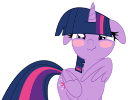 Size: 1044x824 | Tagged: safe, artist:klewgcg, artist:twilyisbestpone, imported from derpibooru, twilight sparkle, alicorn, pony, adorkable, base used, blushing, cute, daaaaaaaaaaaw, dork, female, flattered, floppy ears, looking at you, mare, pegasus wings, simple background, smiling, solo, transparent background, twiabetes, twilight sparkle (alicorn), wings