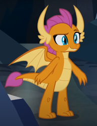 Size: 574x742 | Tagged: safe, imported from derpibooru, screencap, smolder, dragon, what lies beneath, cropped, dragoness, female, raised eyebrow, solo, spread wings, wings