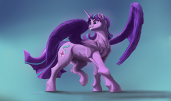 Size: 5000x2951 | Tagged: safe, artist:apelairplane, imported from derpibooru, starlight glimmer, alicorn, pony, abstract background, alicornified, race swap, realistic wings, solo, starlicorn, wings