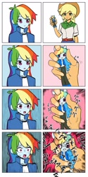 Size: 1211x2423 | Tagged: safe, artist:ceitama, imported from derpibooru, applejack, rainbow dash, human, equestria girls, breaking, comic, doll, duo, duo female, equestria girls minis, female, japanese, scared, toy