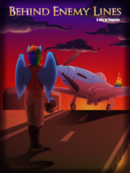 Size: 1200x1600 | Tagged: safe, artist:willoillo, imported from derpibooru, rainbow dash, anthro, pegasus, airfield, boots, clothes, commission, cover, fanfic art, furry, hangar, helmet, military uniform, p-51 mustang, plane, rainbow flag, shoes, soldier, soldier pony, sunset, uniform