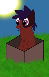 Size: 768x1199 | Tagged: safe, artist:darkderp, imported from derpibooru, oc, oc:mony caalot, earth pony, box, cute, kazoo, musical instrument, sitting