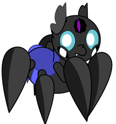 Size: 2615x2791 | Tagged: safe, artist:theunidentifiedchangeling, imported from derpibooru, oc, oc only, oc:17th seeker, spider, spiderling, arthropod, black sclera, description is relevant, frown, looking at something, multiple eyes, purple eye, simple background, solo, transparent background, unknown species