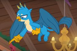 Size: 995x670 | Tagged: safe, imported from derpibooru, screencap, gallus, griffon, the hearth's warming club, angry, cropped, male, pointing, solo