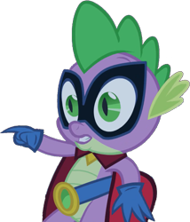 Size: 811x947 | Tagged: safe, artist:pascalmulokozi2, edit, edited screencap, imported from derpibooru, screencap, humdrum, spike, dragon, power ponies (episode), background removed, cape, clothes, gloves, male, pointing, power ponies, simple background, solo, transparent background