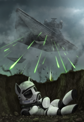 Size: 2300x3338 | Tagged: safe, artist:magfen, imported from derpibooru, oc, oc only, pony, imminent death, sad, solo, spaceship, star destroyer, star wars, stormtrooper