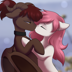 Size: 1999x1999 | Tagged: safe, artist:alunedoodle, imported from derpibooru, oc, oc only, oc:bubblegum kiss, oc:whiskey dreams, demon, demon pony, pony, unicorn, duo, kiss on the lips, kissing