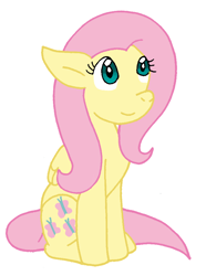 Size: 656x882 | Tagged: safe, artist:cmara, imported from derpibooru, fluttershy, pegasus, pony, female, folded wings, looking up, mare, simple background, sitting, smiling, solo, three quarter view, white background, wings