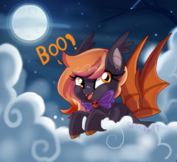 Size: 3057x2811 | Tagged: safe, artist:spookyle, imported from derpibooru, oc, oc:harvest moon, bat pony, pony, cloud, female, mare, moon, solo