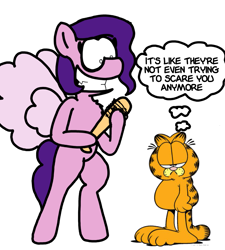 Size: 1275x1414 | Tagged: safe, artist:jim davis, artist:professorventurer, imported from derpibooru, pipp petals, cat, pegasus, pony, series:ask pippamena, baseball bat, bipedal, g5, garfield, garfield (character), pippamena, self deprecation