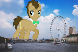 Size: 2048x1365 | Tagged: safe, artist:dashiesparkle, artist:jaredking779, imported from derpibooru, doctor whooves, time turner, earth pony, pony, england, giant pony, giant/macro earth pony, highrise ponies, irl, london, looking at you, macro, male, mega giant, photo, ponies in real life, smiling, solo, stallion, story included, united kingdom