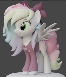 Size: 800x927 | Tagged: safe, artist:sgt.acey, imported from derpibooru, oc, oc only, oc:blazey sketch, pegasus, pony, 3d, bow, clothes, gray coat, green eyes, hair bow, long hair, long tail, model, multicolored hair, small wings, solo, source filmmaker, sweater, tail, wings