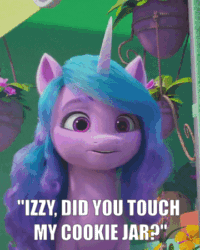 Size: 360x450 | Tagged: safe, edit, edited screencap, imported from derpibooru, screencap, izzy moonbow, pony, unicorn, spoiler:g5, spoiler:my little pony: make your mark chapter 2, spoiler:myms01e01, animated, cropped, cute, female, floppy ears, g5, gif, grin, gulp, i watch it for the ears, izzy does it, izzybetes, mare, my little pony: make your mark, my little pony: make your mark chapter 2, nervous, nervous grin, smiling, solo, worried
