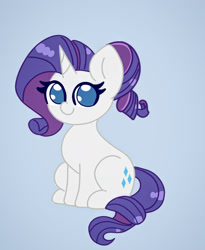 Size: 1748x2136 | Tagged: safe, artist:cinematic-fawn, imported from derpibooru, rarity, pony, unicorn, alternate hairstyle, blue background, chibi, cute, female, mare, ponytail, simple background, sitting, solo