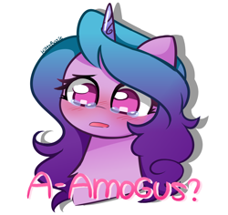 Size: 4300x4054 | Tagged: safe, artist:kittyrosie, imported from derpibooru, izzy moonbow, pony, unicorn, amogus, amogus eyes, among us, cannot unsee, crying, g5, meme, open mouth, simple background, solo, white background