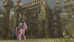 Size: 1280x720 | Tagged: safe, artist:skytails, imported from derpibooru, twilight sparkle, alicorn, pony, 3d, blender, facing away, female, mare, ruins, solo, twilight sparkle (alicorn)