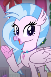 Size: 512x778 | Tagged: safe, imported from derpibooru, screencap, silverstream, classical hippogriff, hippogriff, the hearth's warming club, cropped, cute, diastreamies, female, jewelry, necklace, solo