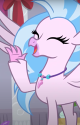 Size: 501x781 | Tagged: safe, imported from derpibooru, screencap, silverstream, classical hippogriff, hippogriff, the hearth's warming club, cropped, cute, diastreamies, eyes closed, female, jewelry, necklace, solo