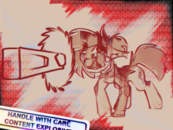 Size: 4152x3120 | Tagged: safe, artist:deafjaeger, artist:slashslashhell, imported from derpibooru, oc, oc:altered karbon, bat pony, original species, pony, aaaaaaaaaa, augmented, chainsaw, collaboration, error, glitch, glitch art, screaming, solo, text