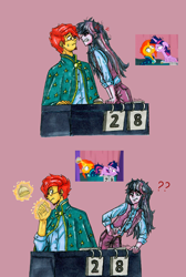 Size: 5217x7758 | Tagged: safe, artist:daazzlin, imported from derpibooru, screencap, sunburst, twilight sparkle, alicorn, human, pony, unicorn, a trivial pursuit, equestria girls, equestria girls interpretation, equestria girls-ified, female, magic, male, scene interpretation, screencap reference, telekinesis, twilight snapple, twilight sparkle (alicorn)